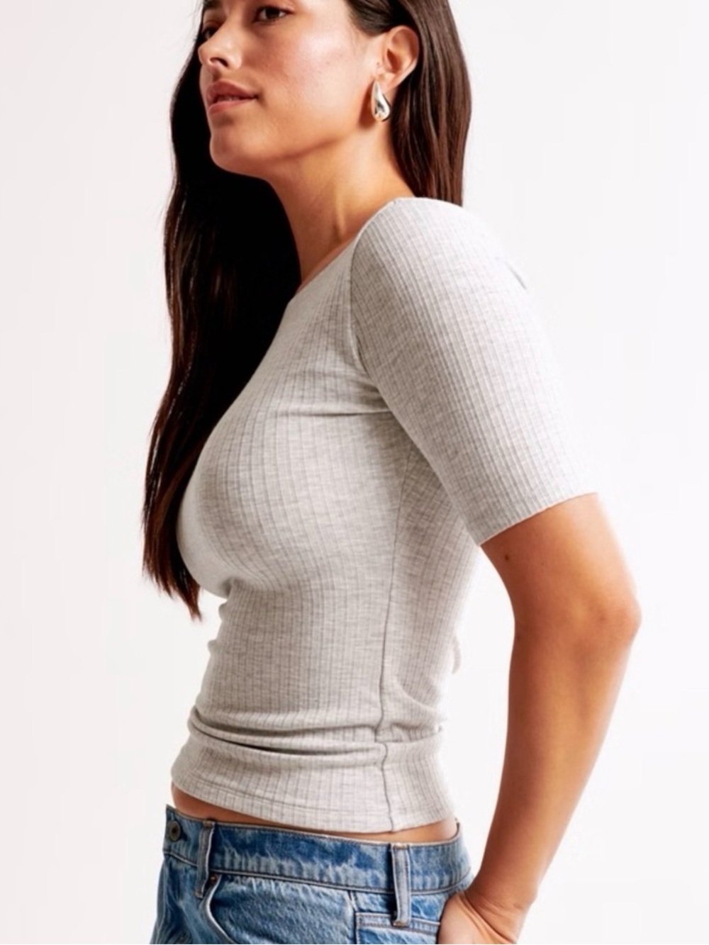 Abercrombie - Like New - Short-Sleeve Rib Boatneck Top - Cream - Size S